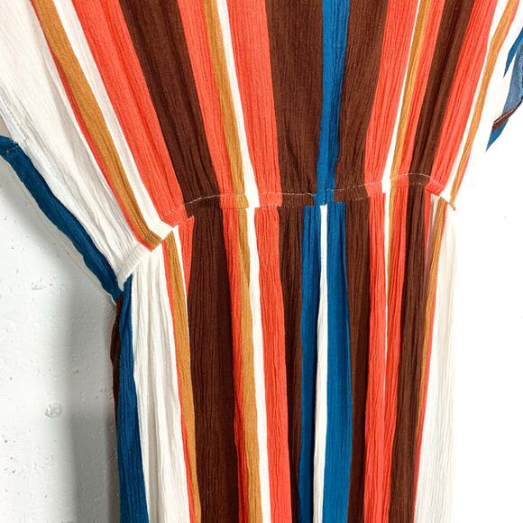 Elan Striped Maxi Cover Up Dress Plunging Bodice Slit Skirt Stripe Size Small - Picture 12 of 12